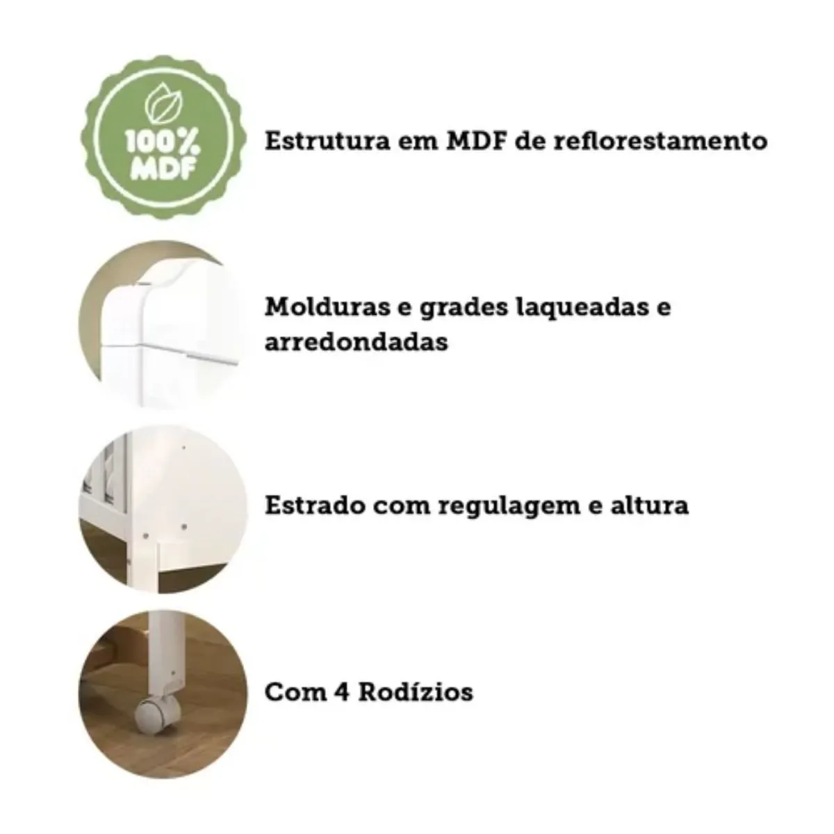 Berço Americano Cloe Mini Cama 2 em 1 Branco Brilho